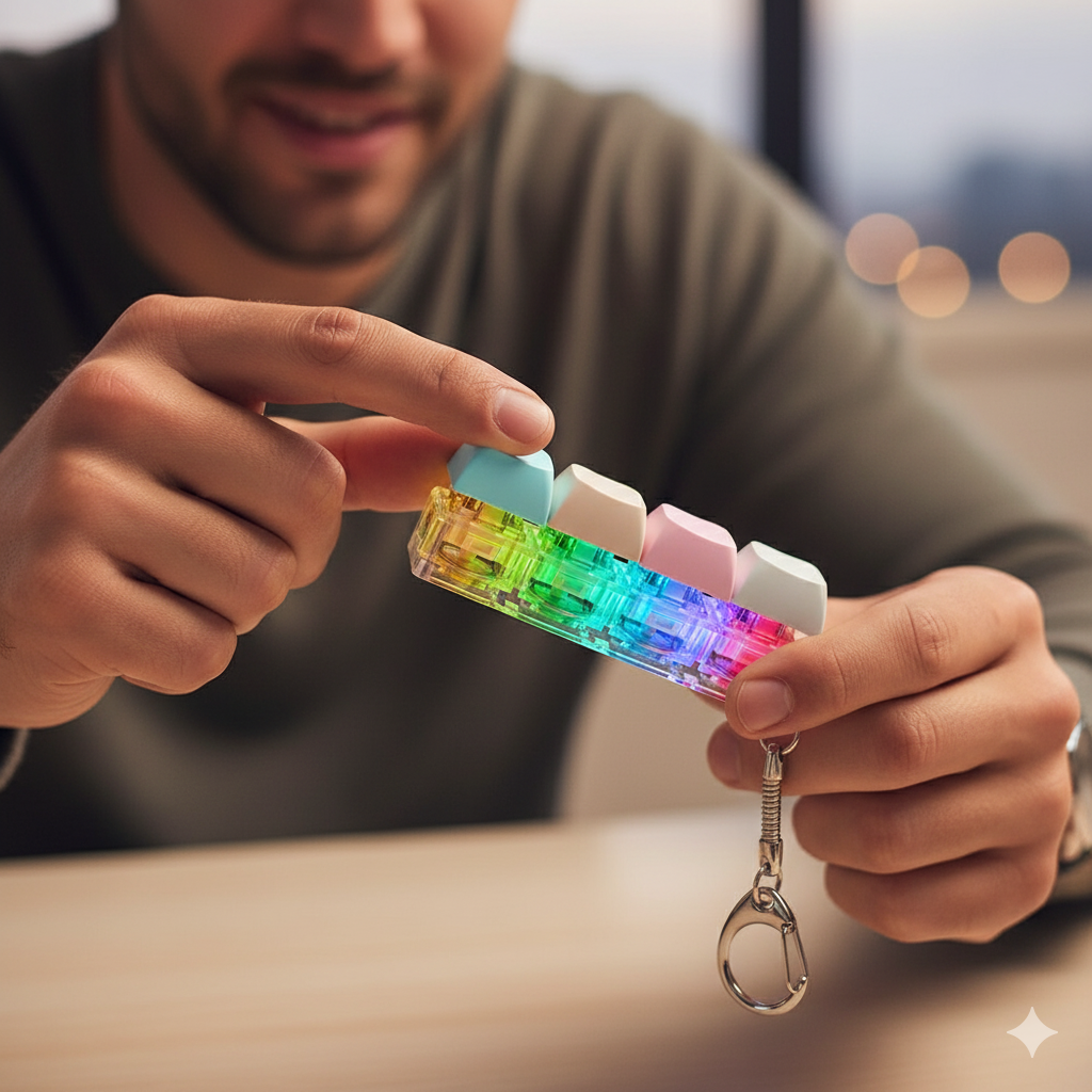Keyboard-Key Fidget Toy – Mechanische Tastenkappe mit LED-Licht, Stressabbau Keychain & DIY Keyboard Button Spielzeug