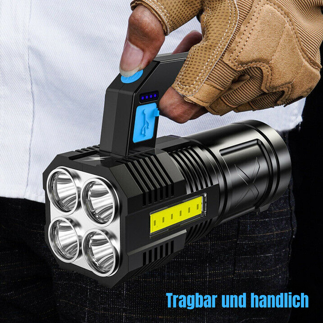 LED Flashlight Rechargeable USB Torch – 4 Modes Waterproof COB Work & Camping Light