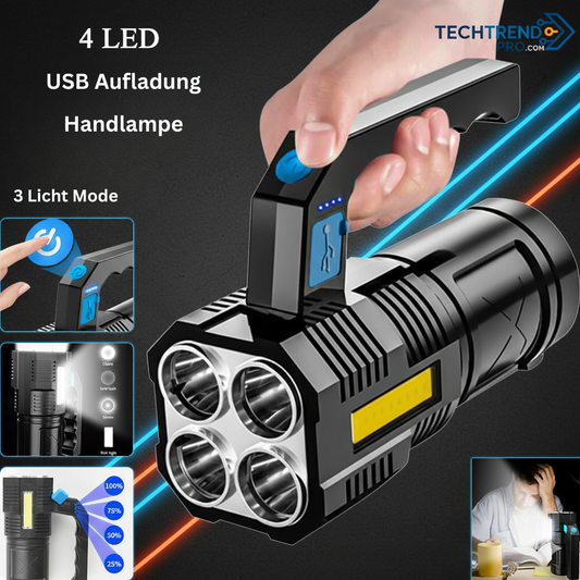 LED Flashlight Rechargeable USB Torch – 4 Modes Waterproof COB Work & Camping Light